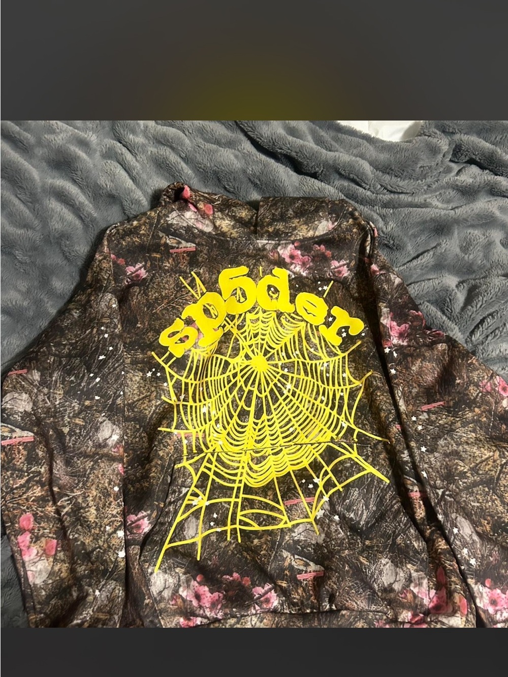 Sp5der Graphic Hoodie - Yellow Web Print